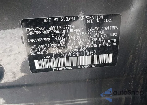 2022 Subaru Forester Wilderness z USA, uszkodzony, nr VIN JF2SKAMCXNH413082